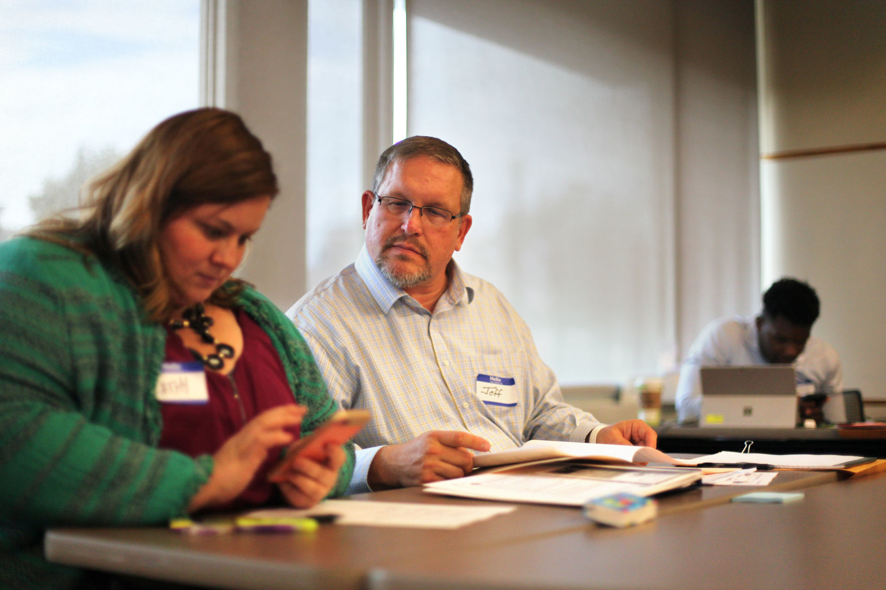 Jeff Lomprey going through paperwork